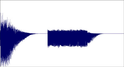 ビームライフルの発射音の作り方「作り方１８」フェードアウトをした波形の画像。